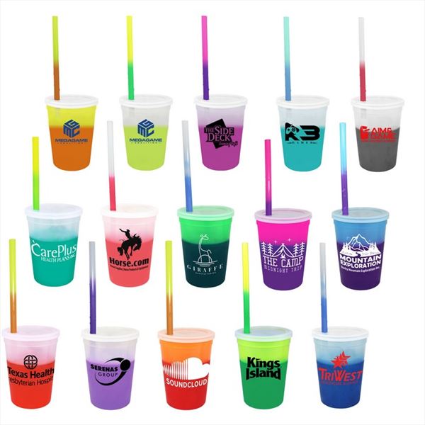 DA70912 12 oz. Mood Stadium Cup with Straw Lid Set and Custom Imprint